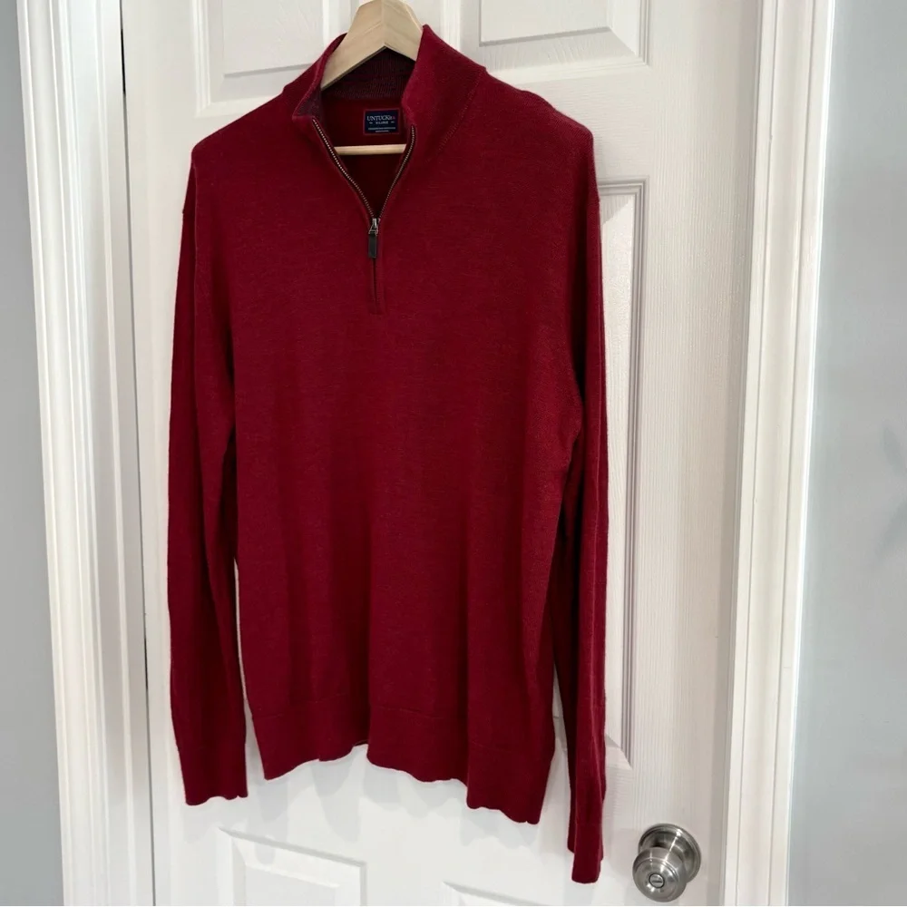 UNTUCKit 'Belguardo' Red 100% Extra Fine Merino Wool 1/4 Zip Sweater Men XL - Picture 4 of 12
